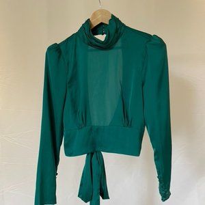 L'Academie Emerald Green Long-Sleeve Tie-Back Blouse